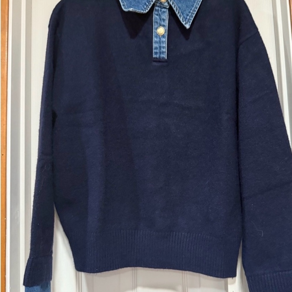 Commense Black Sweater Top with Denim Accents - Picture 5 of 5
